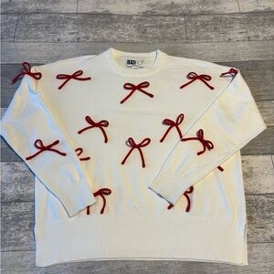Beach Riot White Sweater with Red Bow Accents